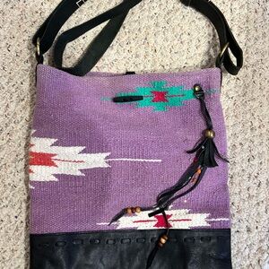 Raj Purple and Black Southwestern Crossbody Bag black leather